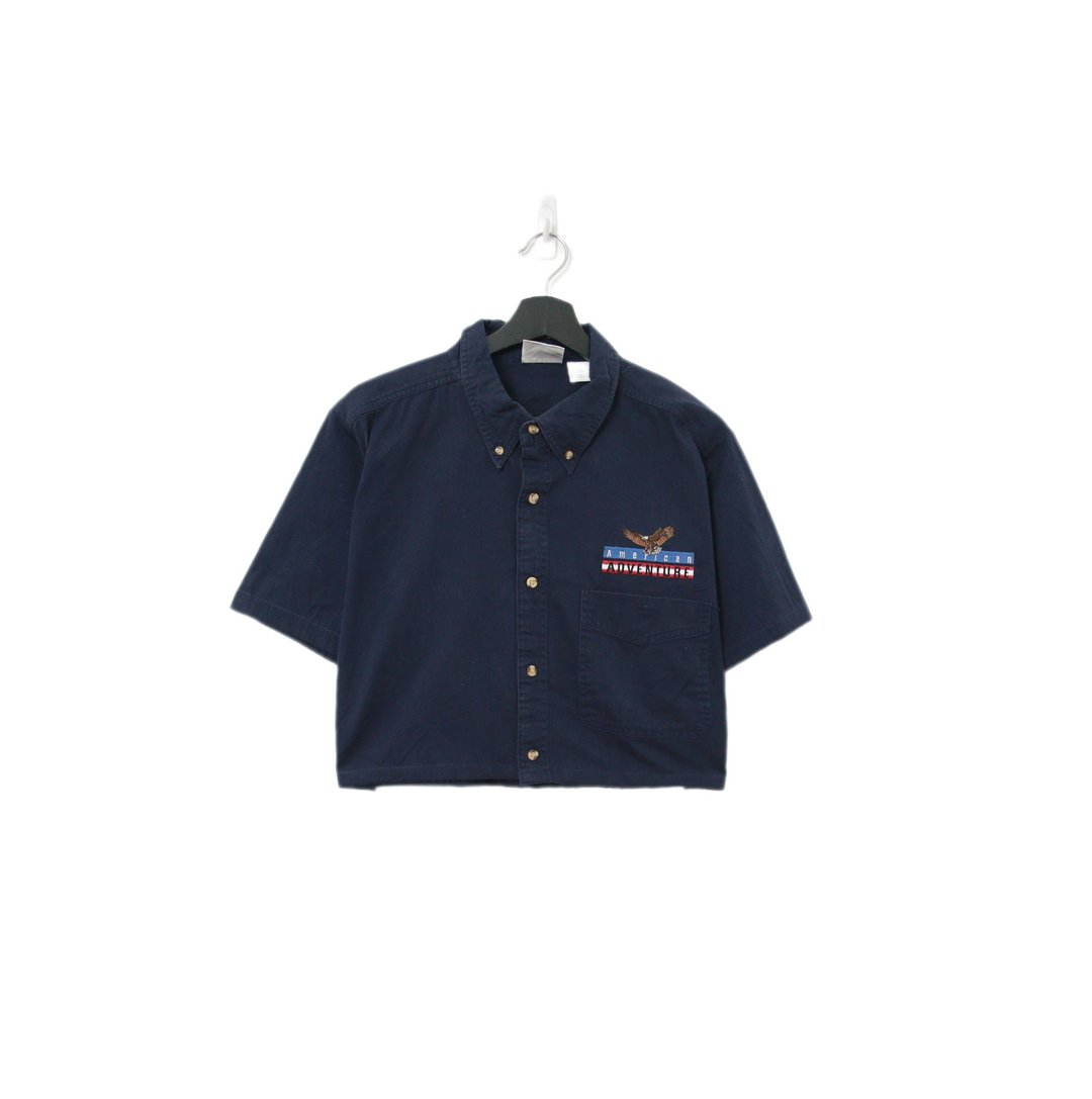 Back to Green-再制短板刺绣衬衫 棕色熊鹰 wt-20//vintage shirt - 女装衬衫 - 棉 