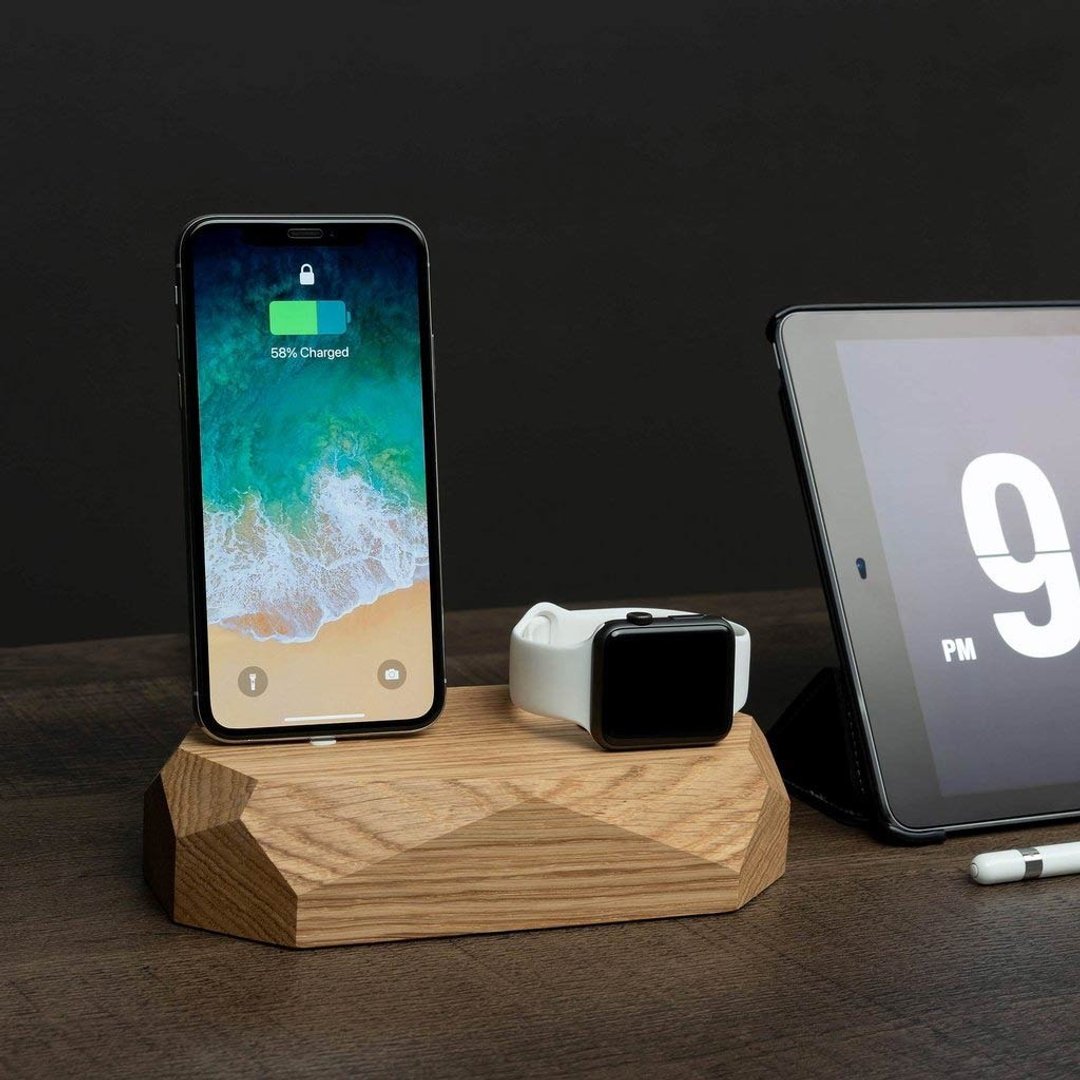 二合一木制iPhone充电器  苹果手机充电器  橡木的iphone充电器 - 充电宝/传输线 - 木头 咖啡色