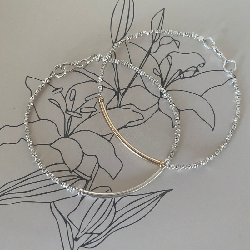 微笑弯管碎银子手链 纯银制 - 手链/手环 - 纯银 