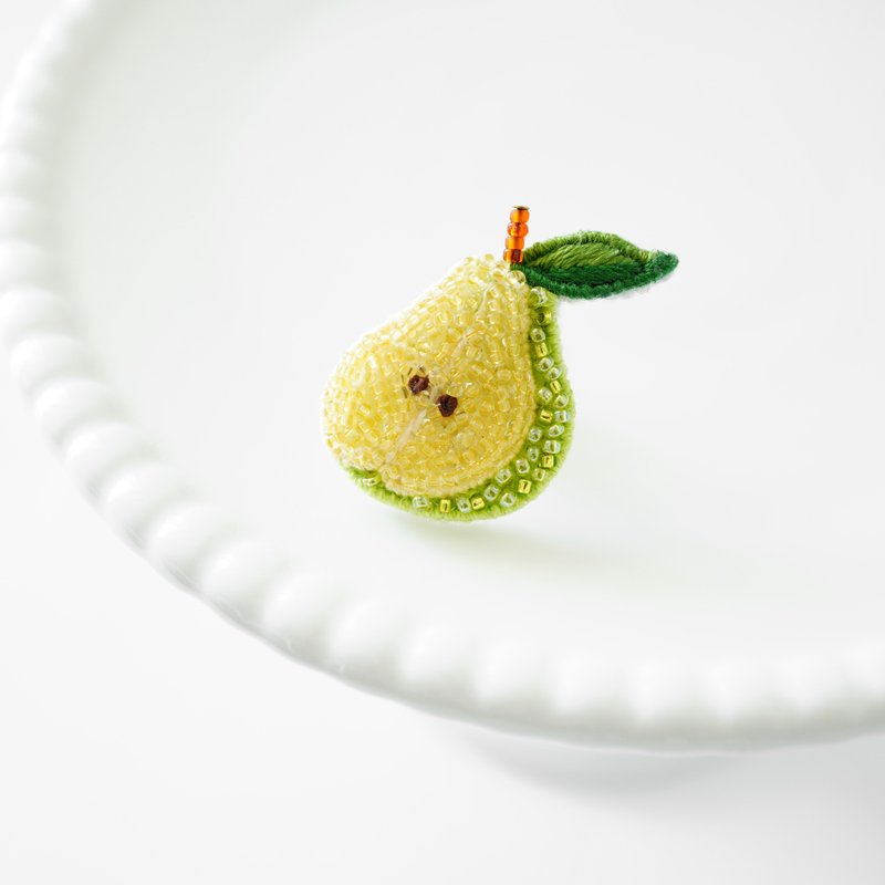 梨形别针绿绿色珠绣胸针 - 胸针 - 其他材质 绿色