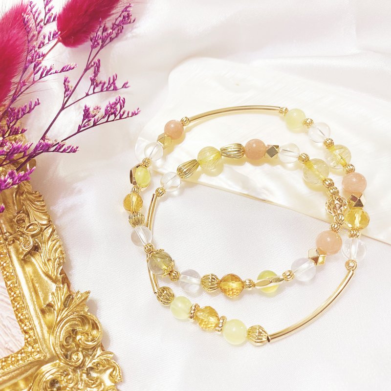 吉丝梦妲 金发晶 黄水晶 橙月光石 白水晶 绿玛瑙 14K包金 慕夏 - 手链/手环 - 水晶 黄色