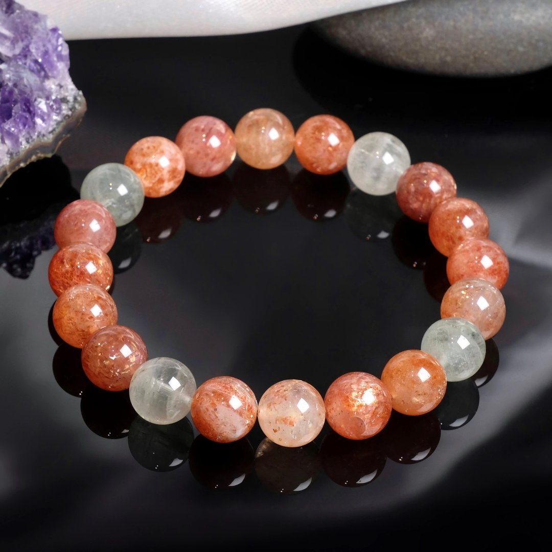 一图一物│#296 9.5mm 阿鲁沙太阳石水晶手链 贵人运招财开运饰品 - 手链/手环 - 水晶 橘色