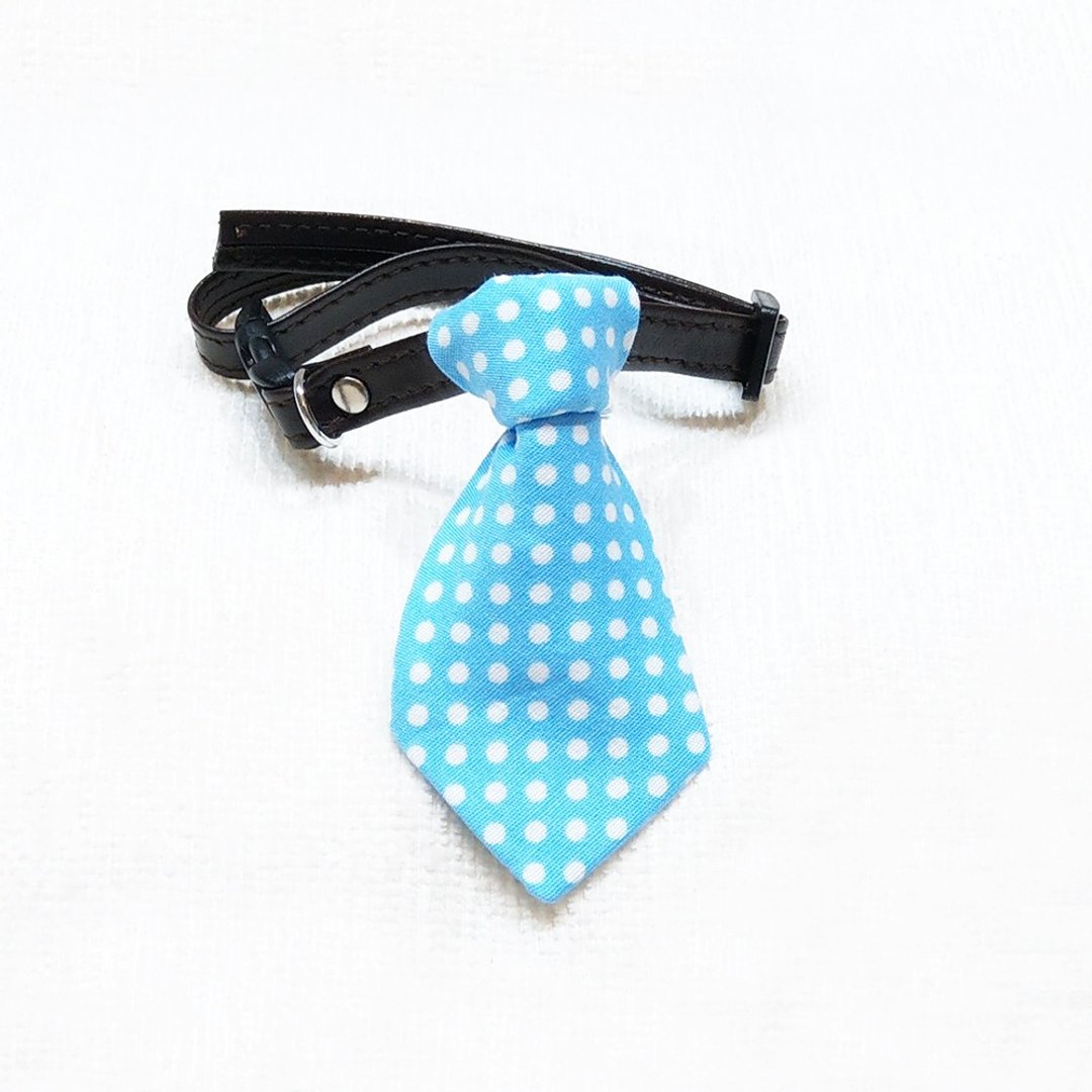 Ella Wang Design Tie 宠物 领结 领带 猫 狗 蓝 水玉点 - 项圈/牵绳 - 棉 蓝色