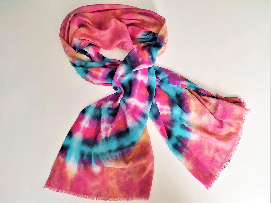 Cotton scarf Blue pink orange long abstract scarf Large shawl Tie dye scarf - 丝巾 - 棉．麻 多色