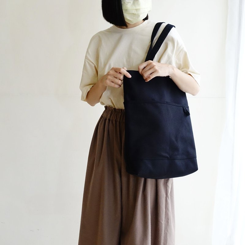 素色 直式托特包  黑 - 侧背包/斜挎包 - 棉 黑色