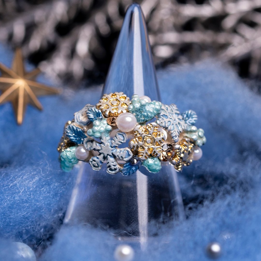 限定圣诞花环戒指 Christmas Wreath RING - 戒指 - 其他金属 蓝色