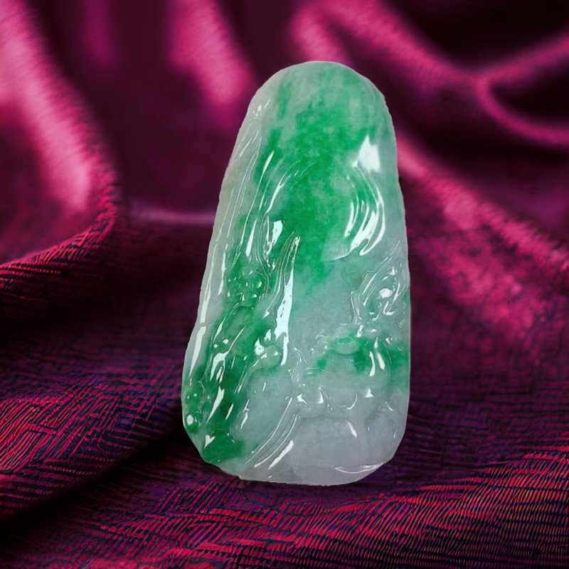 飘绿花翡翠巧雕一鹿有您项链 | 天然缅甸玉A货翡翠 | 送礼 - 项链 - 玉石 绿色