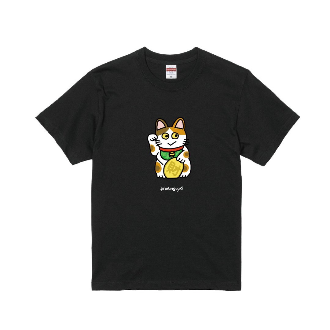 招财猫 T-shirt | 三花猫T恤 | 手作网版绢印 | 黑白两色 | A012c - 男装上衣/T 恤 - 棉．麻 多色