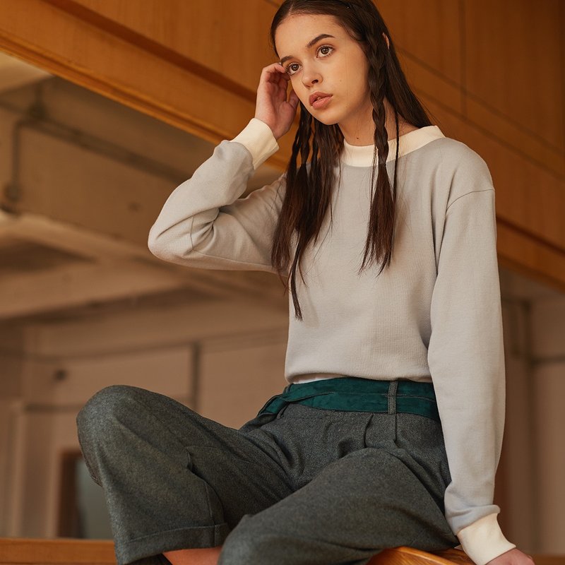 浅水蓝针织抓绒打底衫 - 女装针织衫/毛衣 - 棉．麻 蓝色