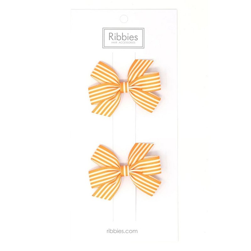 英国Ribbies 条纹中蝴蝶结2入组-金黄 - 发饰 - 聚酯纤维 