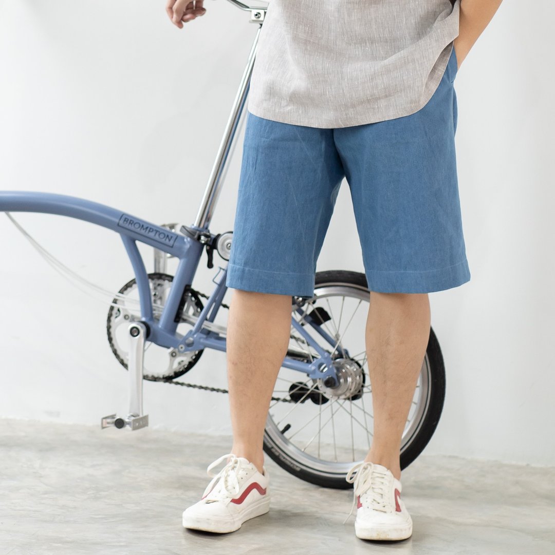 Blue & J Natural Cotton Mens Pants Minimal Pants with pockets - Blue - 男士长裤 - 亚麻 蓝色