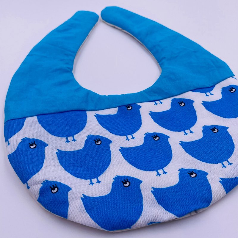 厌世白眼G拼接围兜 二重纱 口水巾 设计款 弥月礼 - 围嘴/口水巾 - 棉．麻 蓝色