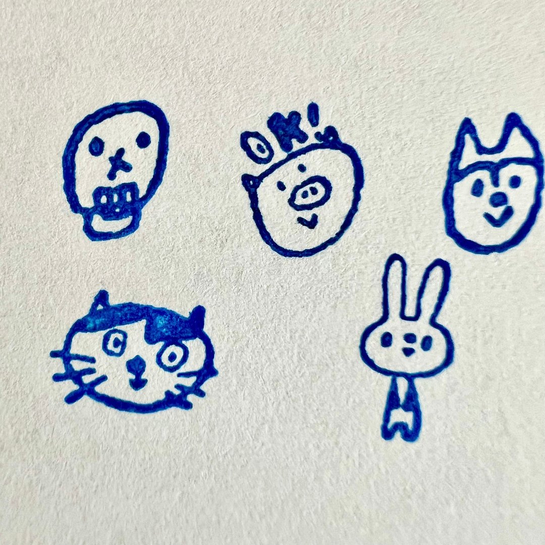 迷你印章 颅骨、猪、狗、猫、兔子 - 印章/印台 - 橡胶 卡其色