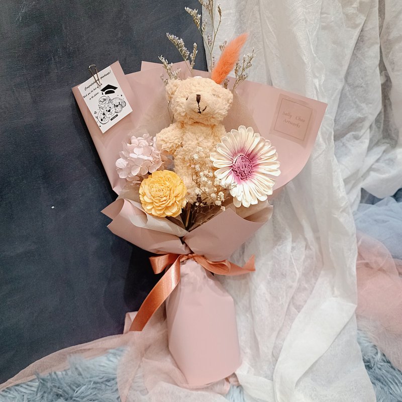 毕业熊 毕业花束 莫兰迪色系 韩式花束 情人节花束 生日礼物 - 干燥花/捧花 - 植物．花 