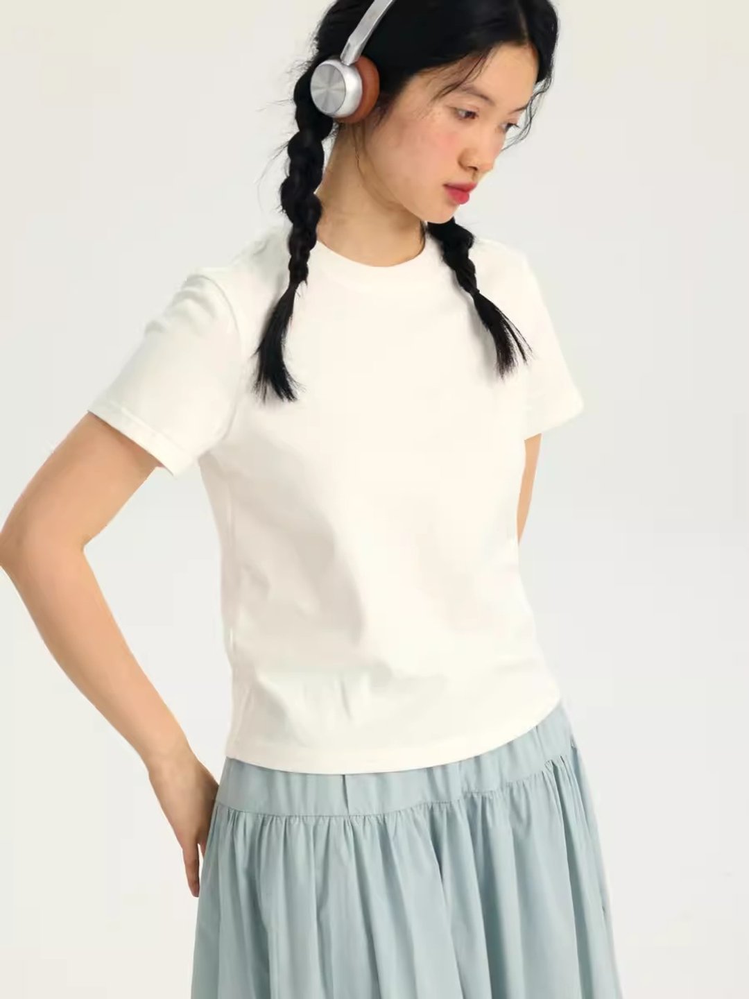 oddmaker8020修身短袖纯色T恤女夏百搭宽松夏季圆领简约T恤 - 女装 T 恤 - 棉 