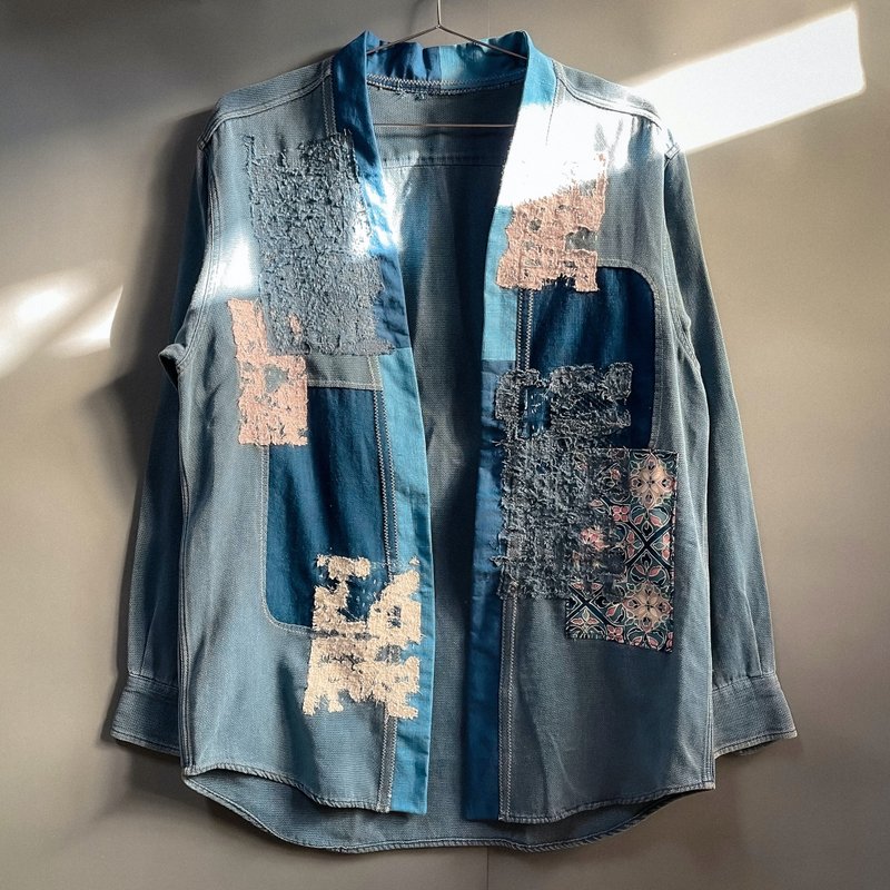 再制褴褛衬衫 Remake boro shirt - 男装上衣/T 恤 - 棉．麻 蓝色