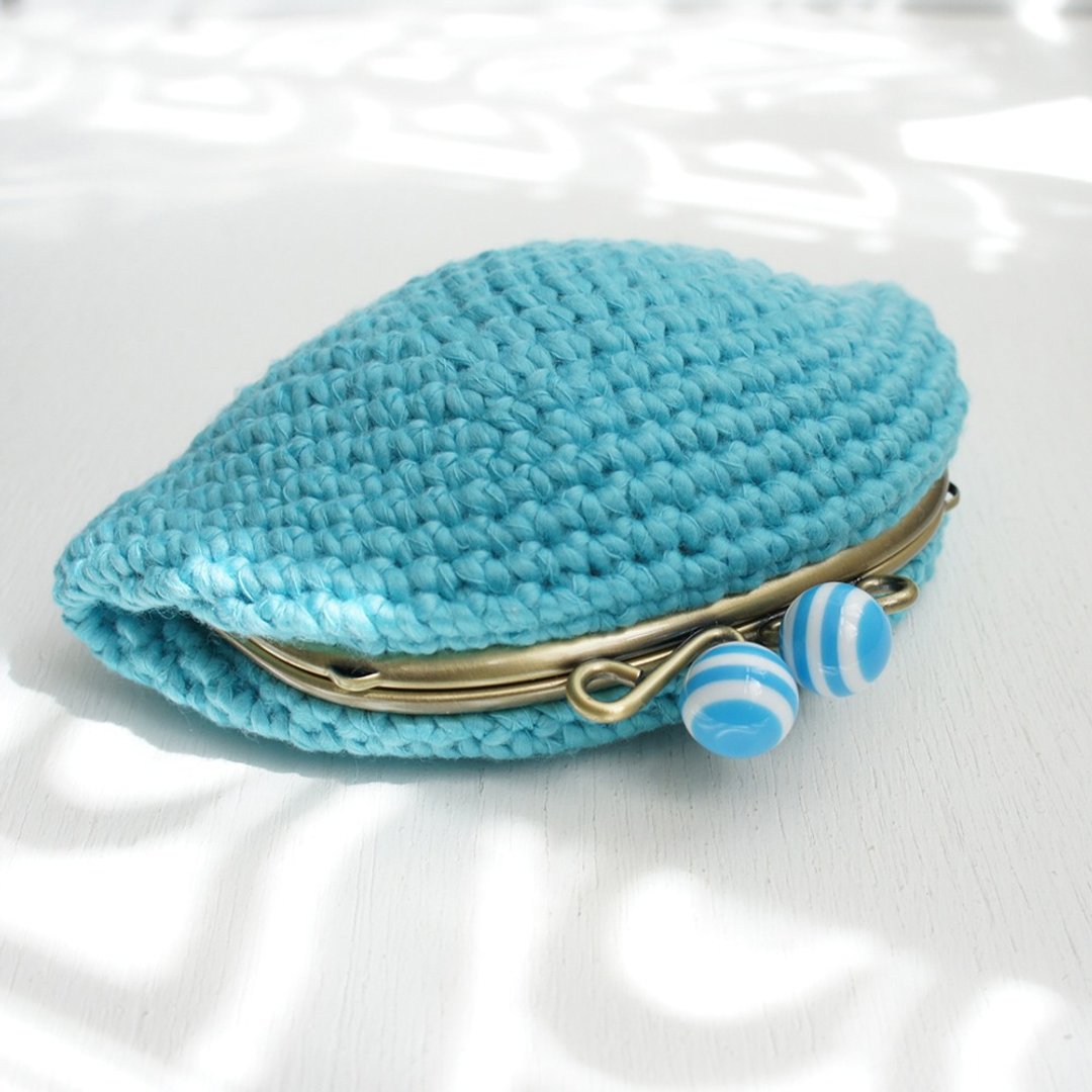 Ba-ba handmade Crochet pouch No.C1116 - 化妆包/杂物包 - 其他材质 蓝色