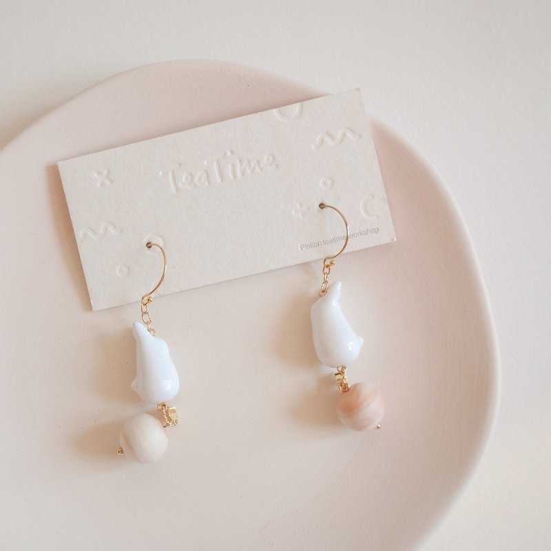 teatime  纯白兔萌的温暖午茶   耳环耳夹 - 耳环/耳夹 - 粘土 