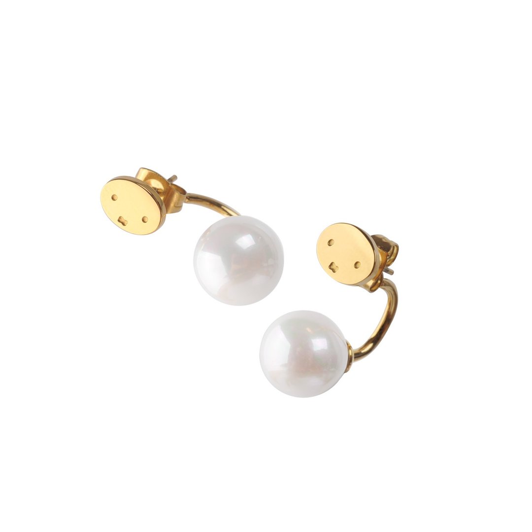 Pinkoi 限定 : Miffy Face Pearl Earrings - 耳环/耳夹 - 其他金属 