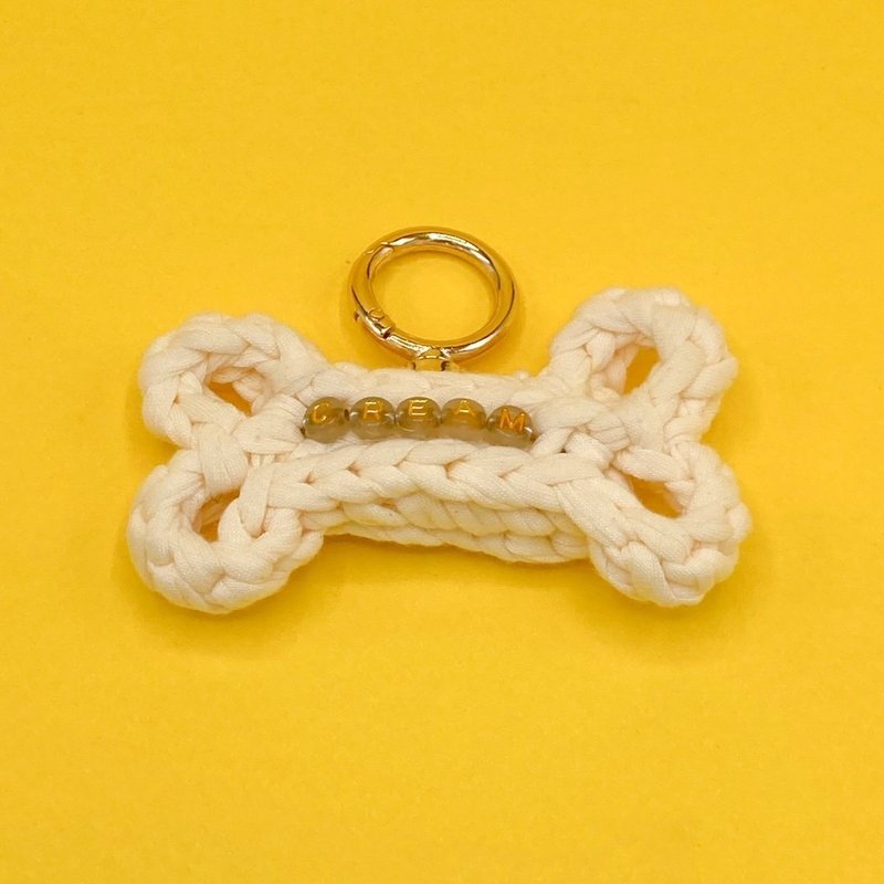 奶油色针织骨头造型宠物名牌 - 项圈/牵绳 - 聚酯纤维 金色