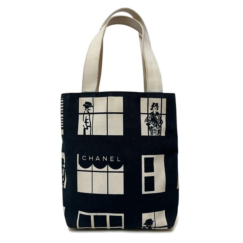 正品 CHANEL 香奈儿 托特包 手提包 视窗线帆布 藏青色 白色 8码 中古 - 手提包/手提袋 - 其他材质 