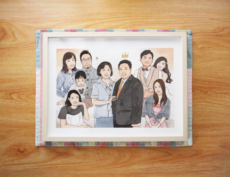 【多人特大框】客制化人像 | 全家福送礼 | 客厅装饰挂画 - 订制画像 - 纸 