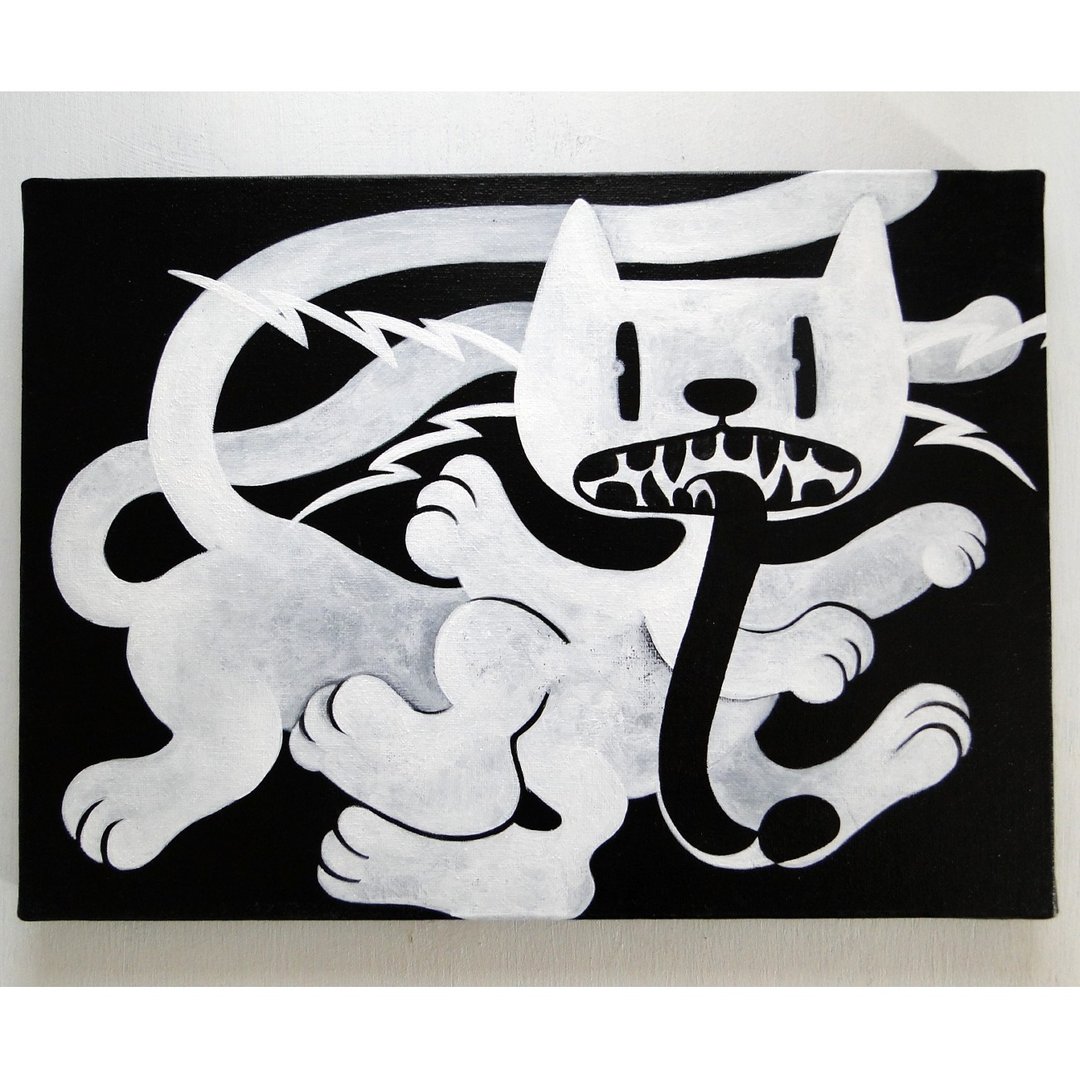 长舌猫涂鸦艺术原创绘画画布画动物画怪物单色 - 海报/装饰画/版画 - 颜料 白色