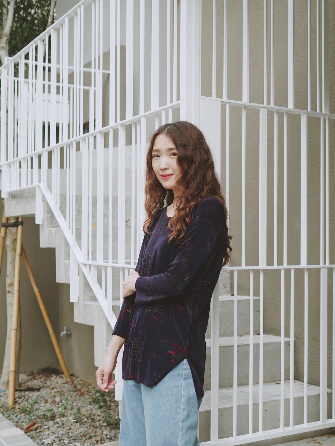 黯黑紫图纹青涩春季 古董织纤维弹性上衣shirt oversize vintage - 女装上衣 - 聚酯纤维 紫色