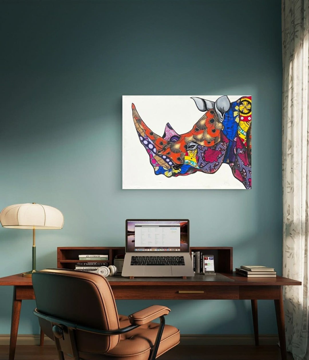 【V381 Kitenge 犀牛】坦桑尼亚手绘画作,挂画,居家装饰,礼物 - 海报/装饰画/版画 - 其他材质 