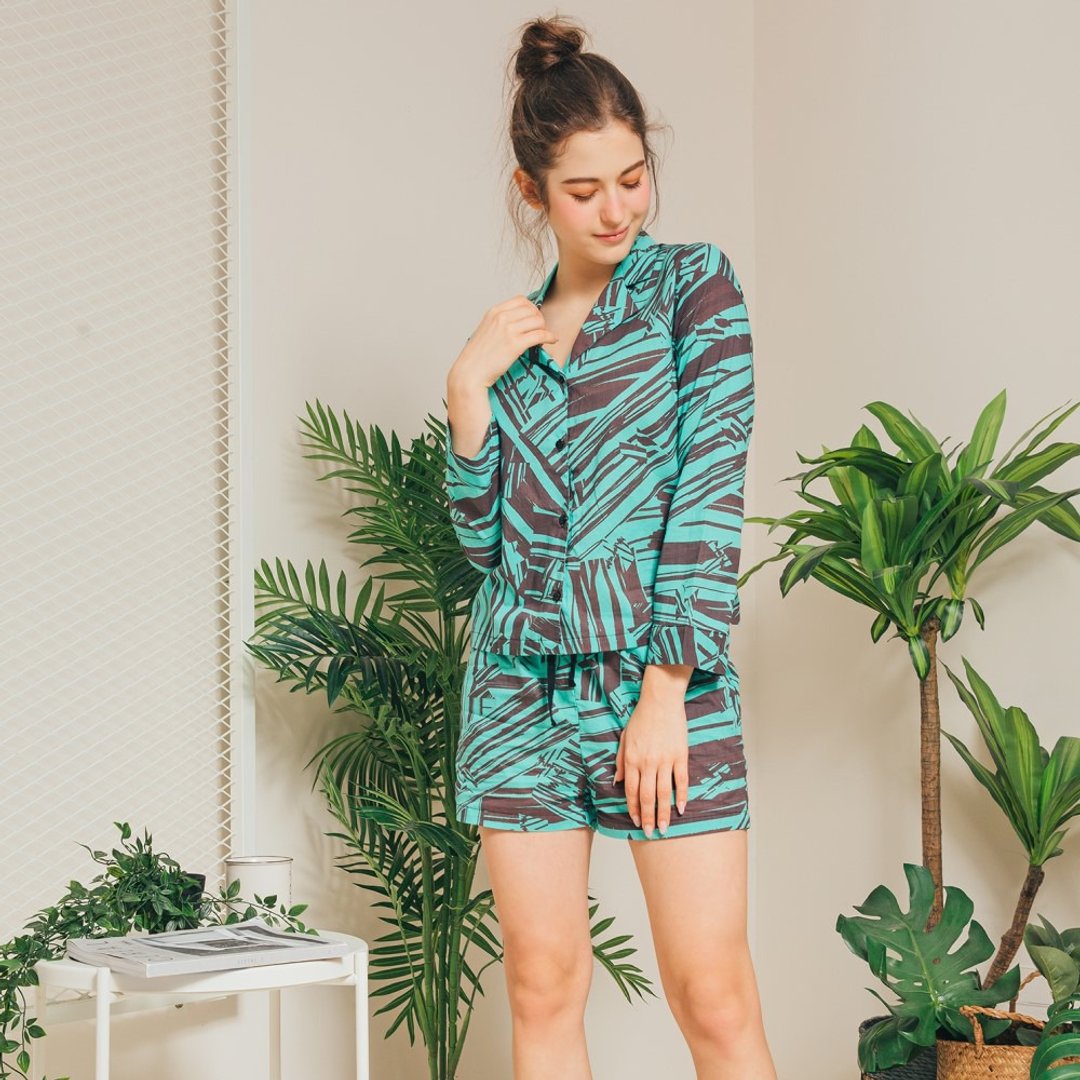 电音节拍 西装领长袖家居服套组(薄荷绿) - 居家服/睡衣 - 棉 绿色