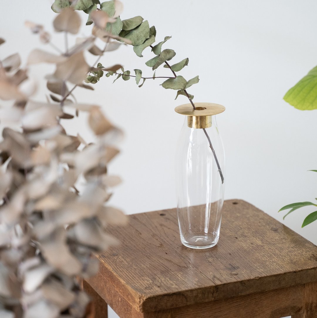 Flower Vase | Flow | Glass and Brass Brass Vase Single Flower Vase - 花瓶/陶器 - 铜/黄铜 金色