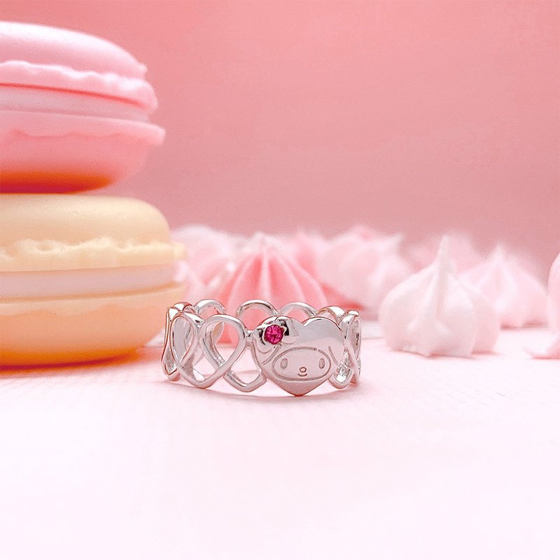 美乐蒂45周年系列-MyHeart MyMelody纯银戒指(白K金) - 戒指 - 纯银 银色