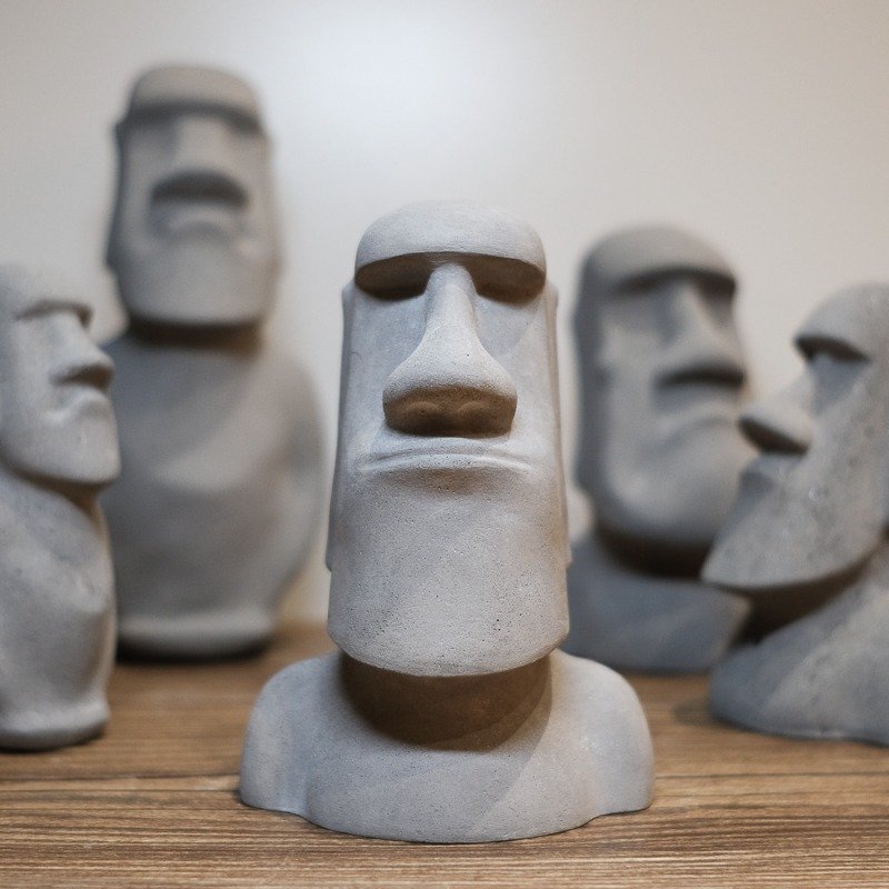 奇舍记。复活节岛/摩艾/Moai石像。四代经典款(备注-背部平整) - 摆饰 - 水泥 灰色