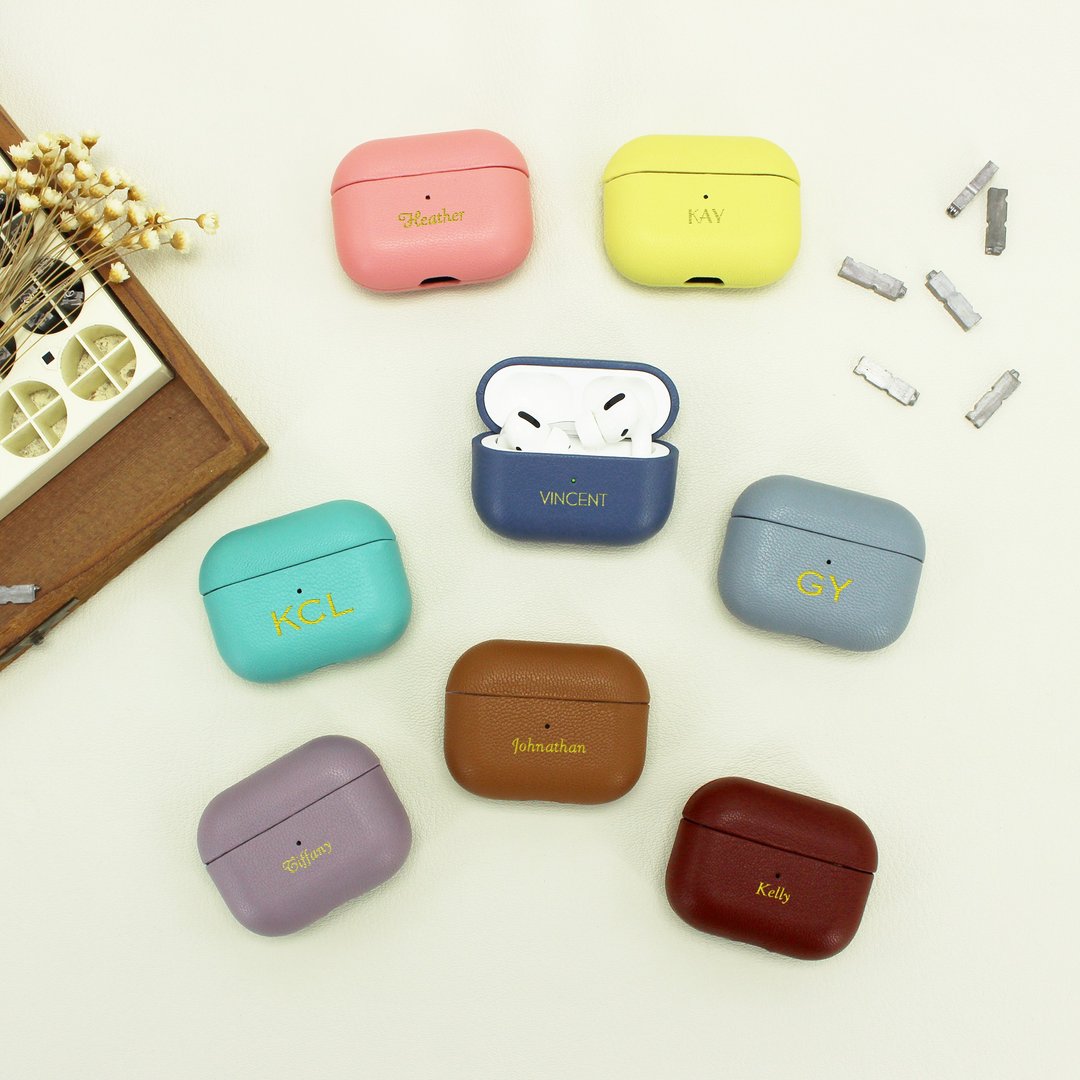 定制化礼物真皮革马卡龙AirPods Pro收纳皮套 保护套 - 耳机收纳 - 真皮 蓝色