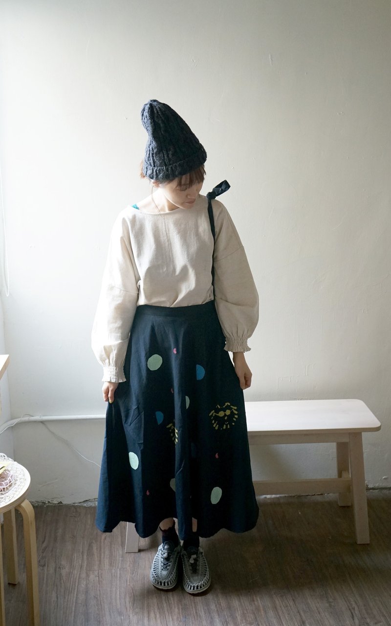 心花系列-超可爱皱皱松紧袖米白棉麻上衣 - 女装上衣 - 棉．麻 粉红色