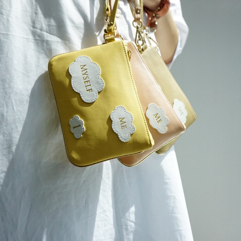 黄/粉红/卡其色小云收纳袋 - 化妆包/杂物包 - 真皮 多色