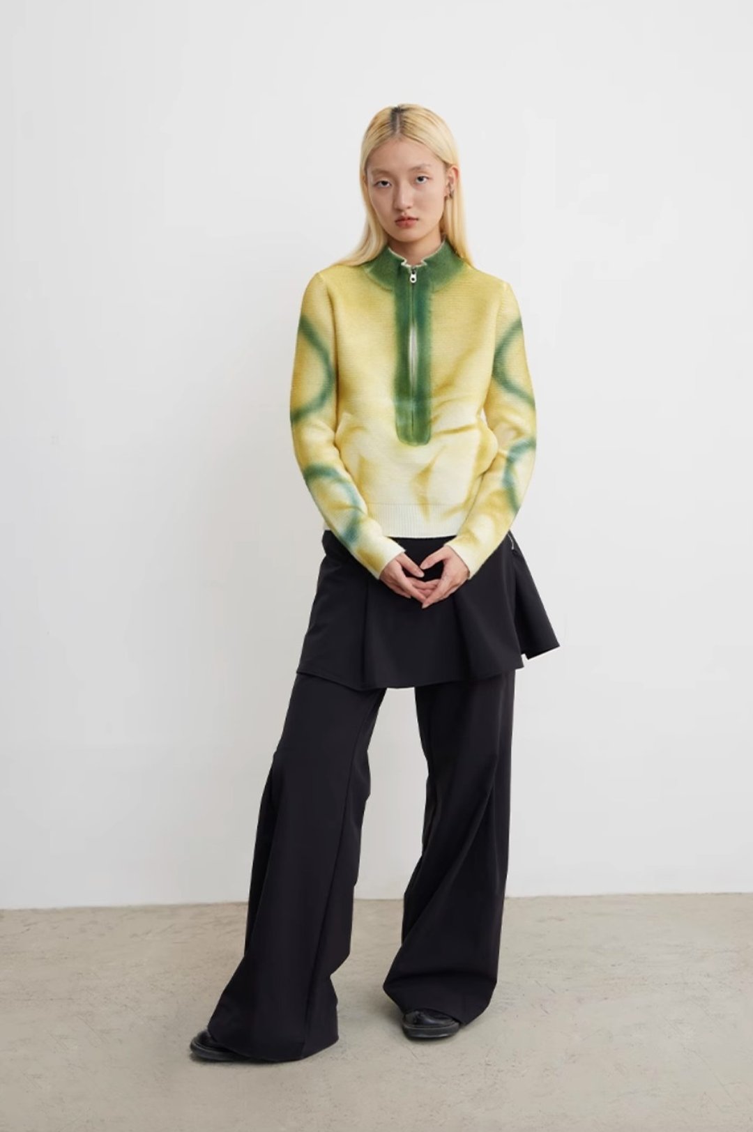 Half-Zip Sweater 脱色晕染手工喷绘毛衣 - 女装针织衫/毛衣 - 其他材质 黄色
