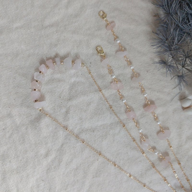 YU-CIAO 天然粉晶碎石口罩多功能颈链 - 颈链 - 水晶 