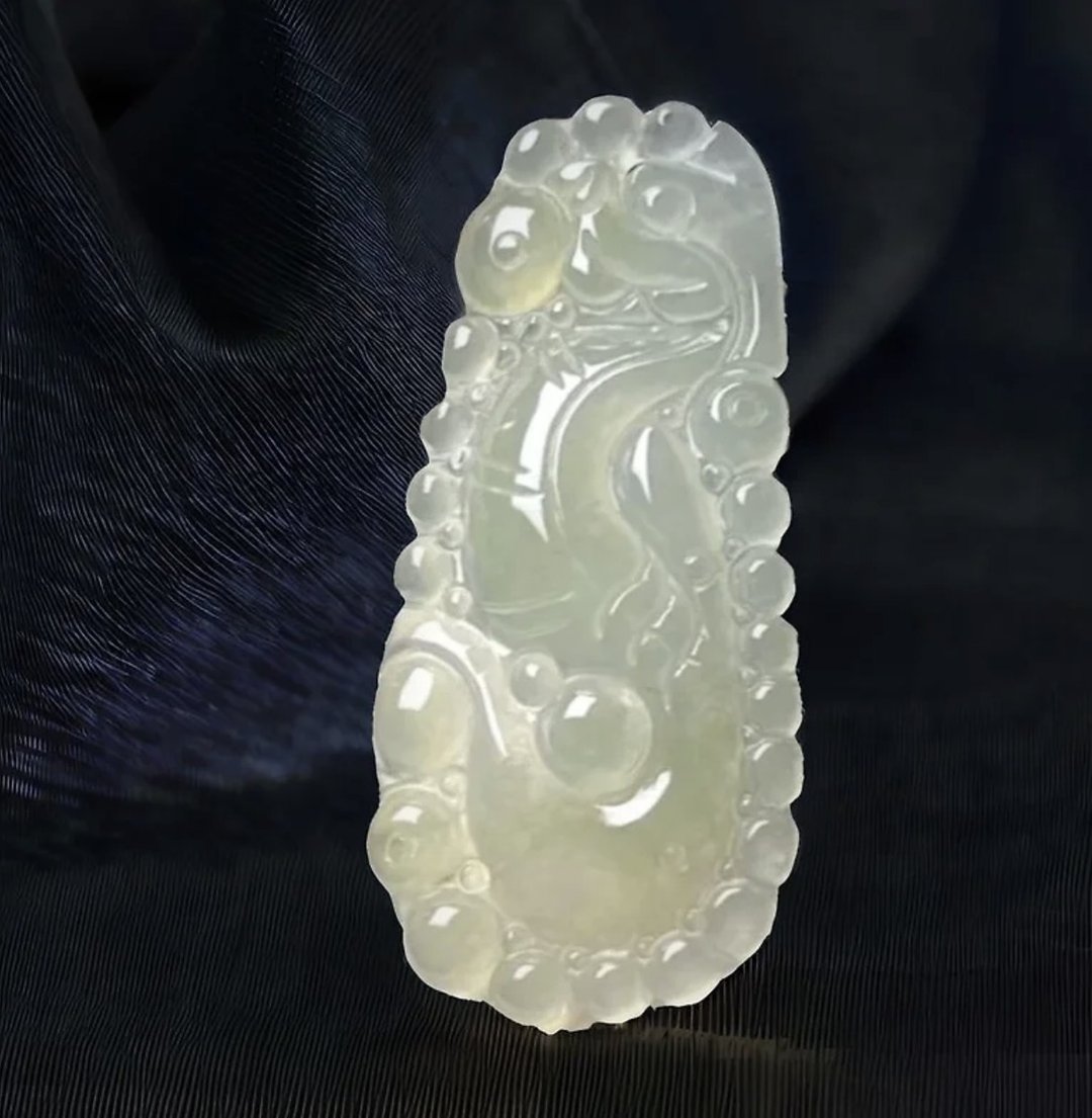 冰种翡翠怀古龙牌项链 | 天然缅甸玉翡翠A货 | 送礼 - 项链 - 玉石 黄色