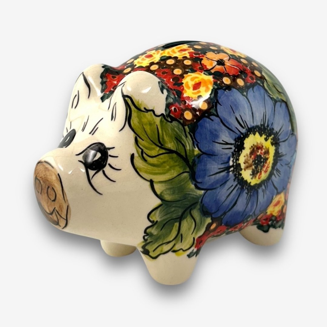 波兰手绘手工陶-小猪存钱筒 15cm 繁花深处系列 波兰制 - 储蓄罐 - 陶 多色