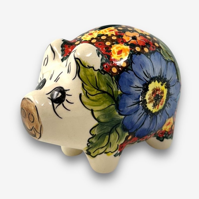 波兰手绘手工陶-小猪存钱筒 15cm 繁花深处系列 波兰制 - 储蓄罐 - 陶 多色