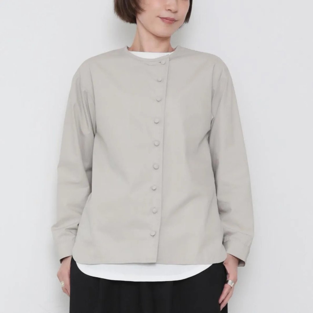 OMAKE.jp 侧排扣长袖衬衫KurumiShirts 浅灰 - 女装上衣 - 棉 灰色