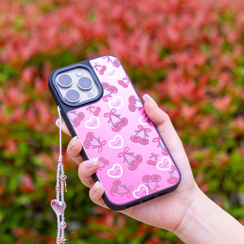 Sweet Cherry Pattern Ver. (半透粉) 镜面手机保护殻 - 手机壳/手机套 - 塑料 粉红色