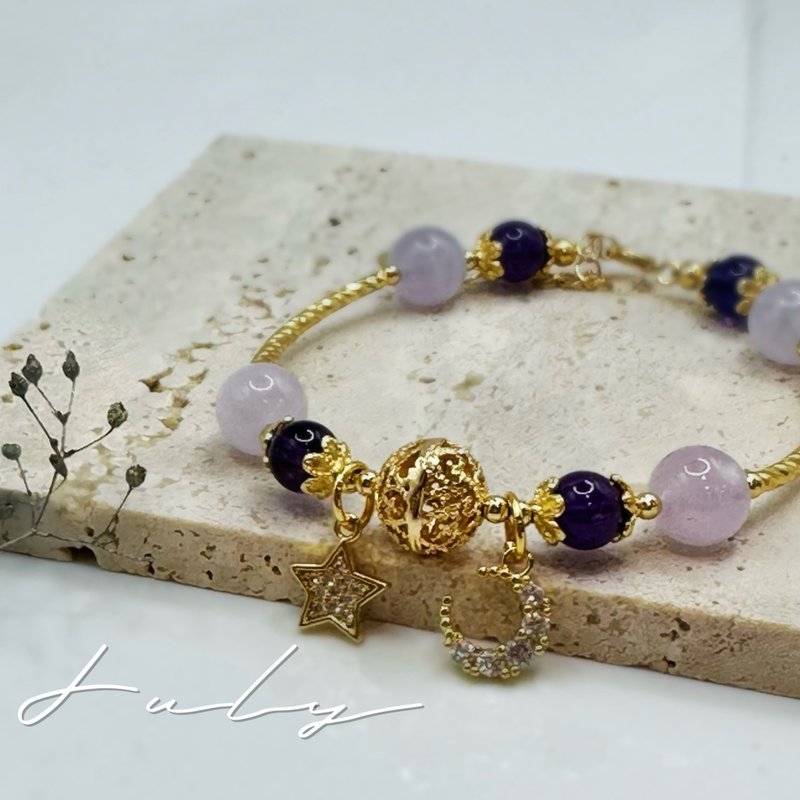 紫宸星月 薰衣草紫水晶 水晶手链 安定心神 二月诞生石 - 手链/手环 - 水晶 