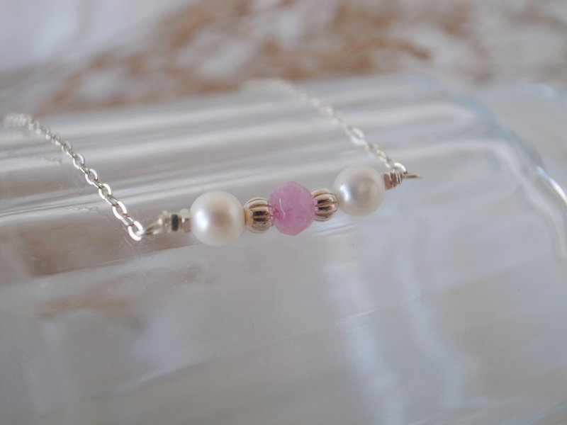 【项链】纯银 珍珠项链 微笑项链 天然石 紫玛瑙 - 项链 - 贵金属 粉红色