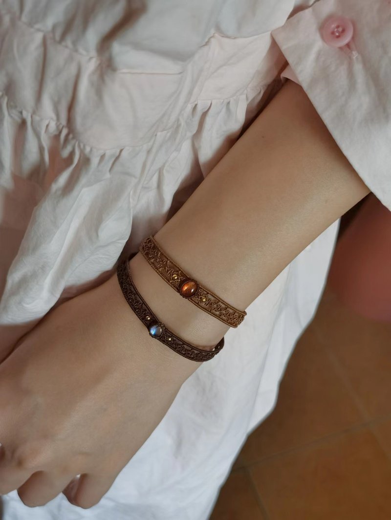 | MC | 天然金太阳石蜡线编织手环 - 手链/手环 - 宝石 