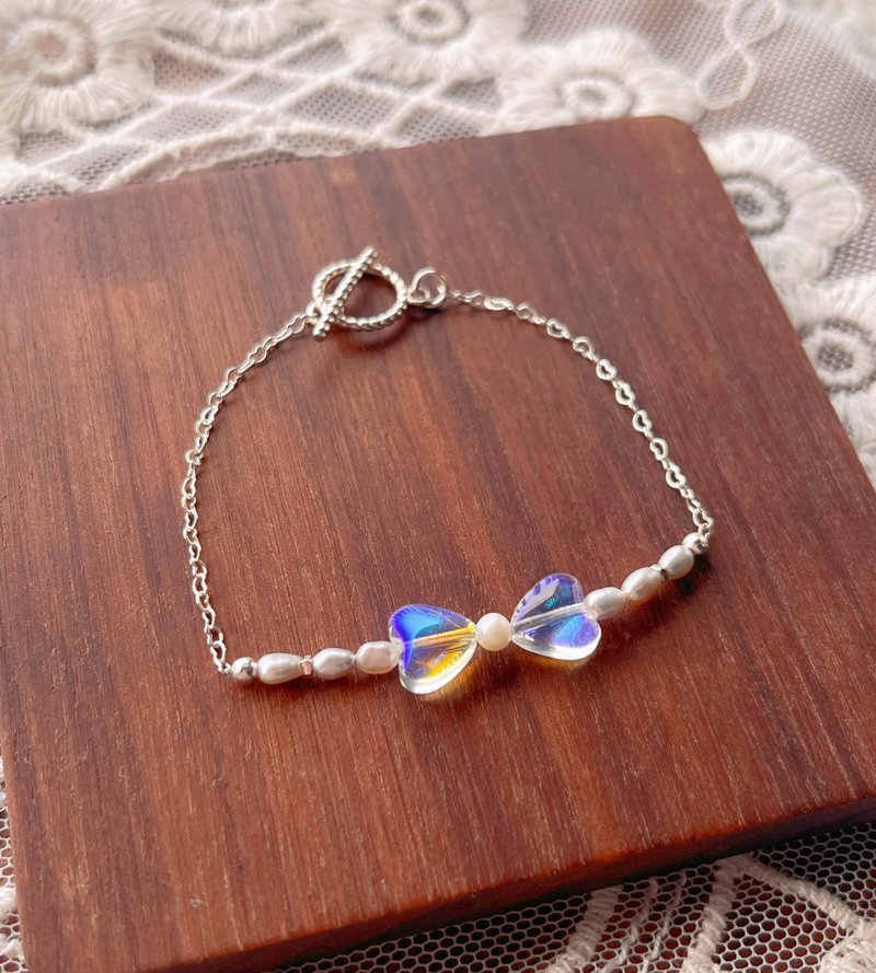 爱心蝴蝶结珍珠纯银手链 - 手链/手环 - 纯银 紫色