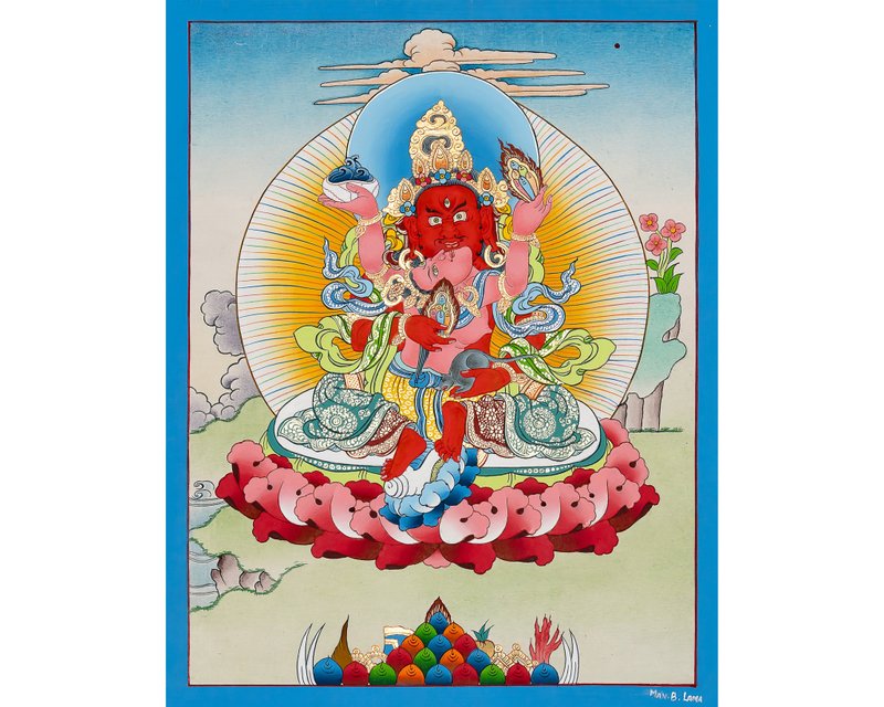 手工制作的红色赞巴拉唐卡 - 财富与权力之神 - 墙贴/壁贴 - 其他材质 多色