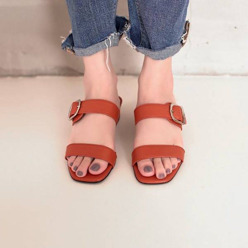 调整式双系带!复古大方头凉拖鞋 橙 MIT-热橙凯莉 - 男女凉鞋 - 真皮 橘色