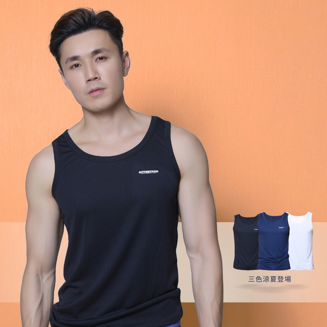 三件组AttentionWear凉感吸湿排汗运动休闲背心【黑/深蓝/白】 - 男装背心 - 聚酯纤维 多色